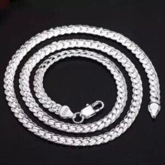 S925 Sterling Silver 45cm 5MM Full Sideways Chain Necklace - Picture 2 of 3
